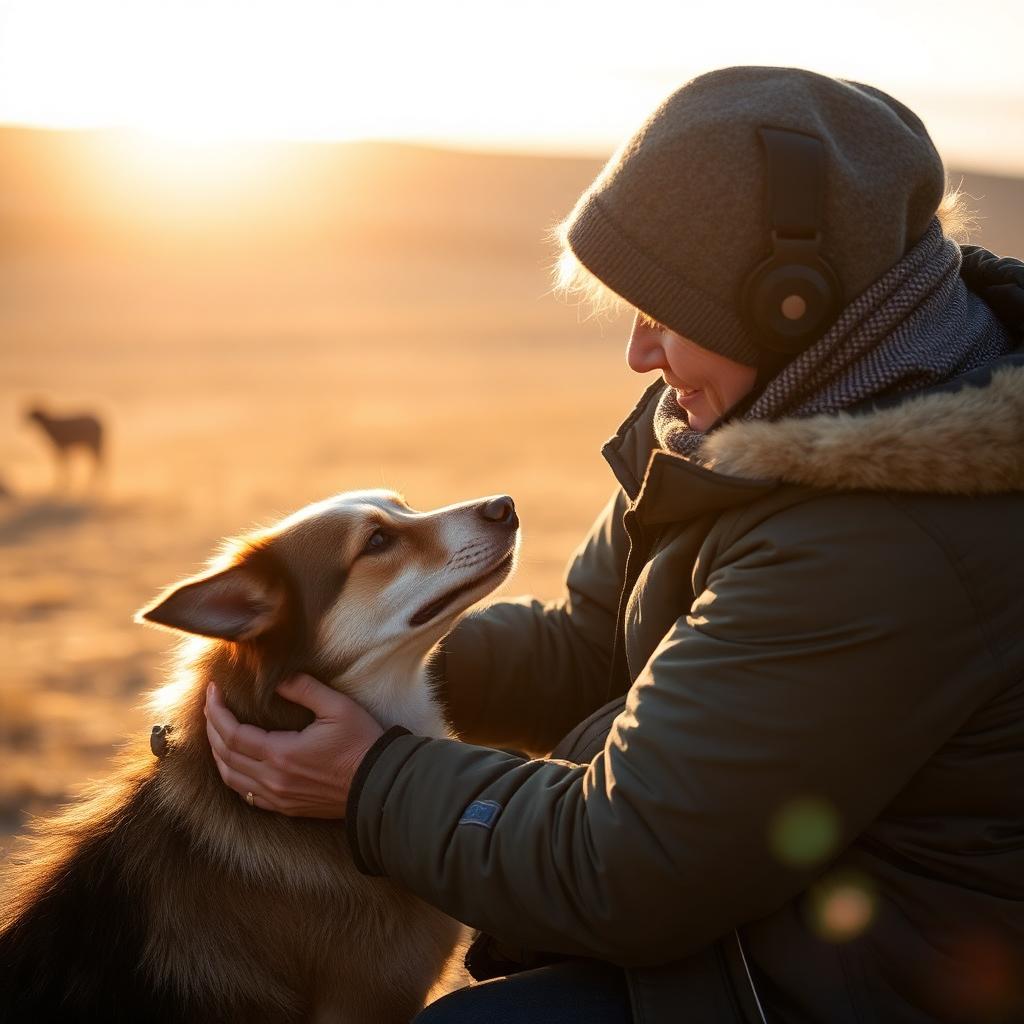 Volunteer caring for a rescued animal in Mongolia