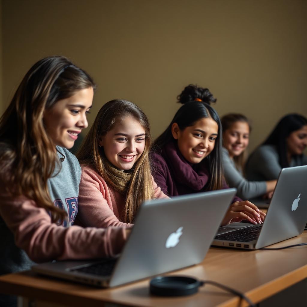 Girls working on a Technovation tech project in Turkmenistan