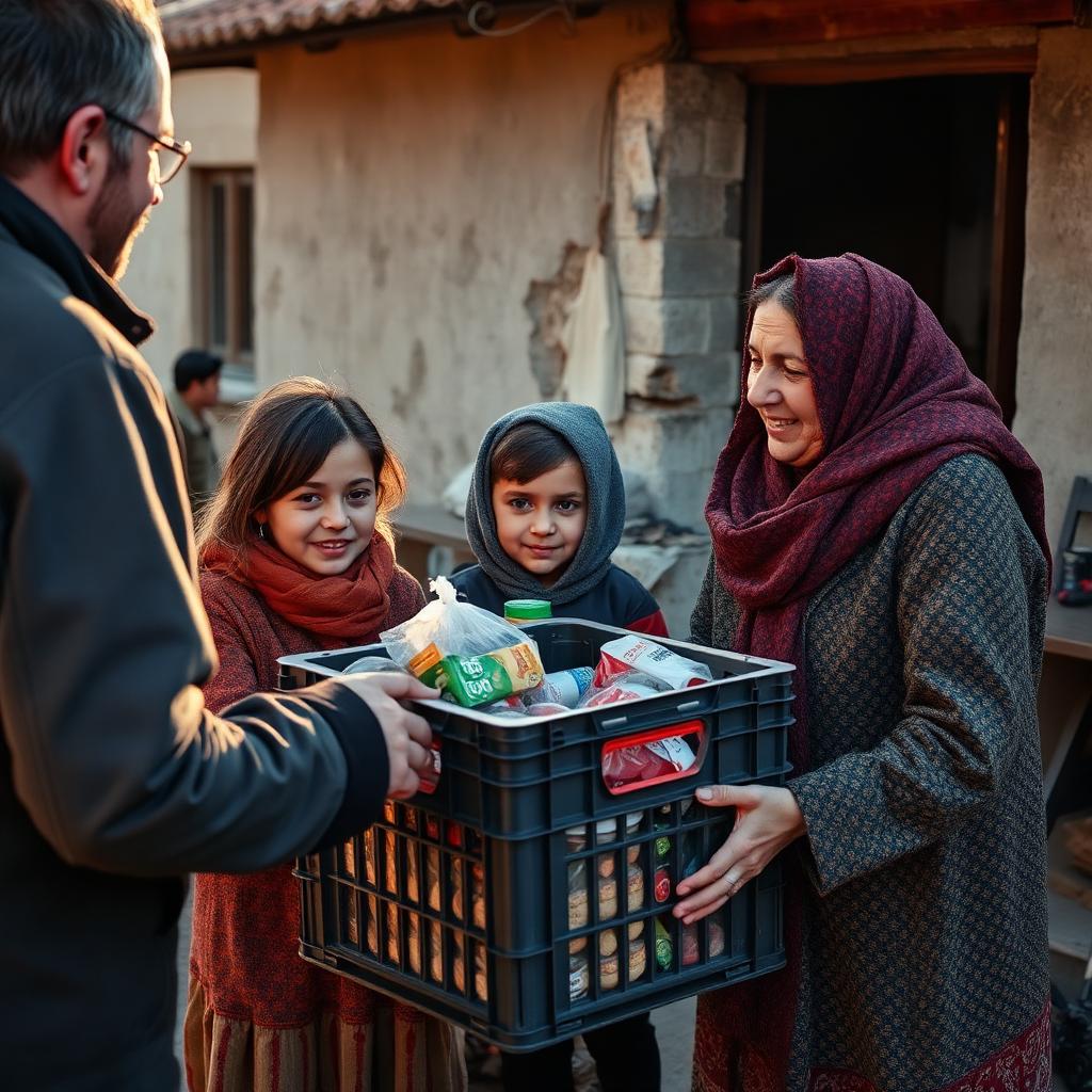 Family receiving food donations in Montenegro